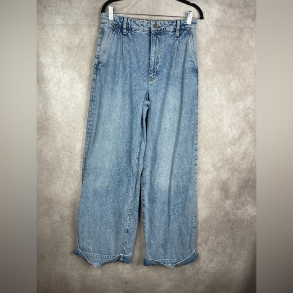 Pilcro x Anthropologie Cuffed Wide Leg Denim Cotton High Rise Skater Jeans Sz 28 - Picture 1 of 8